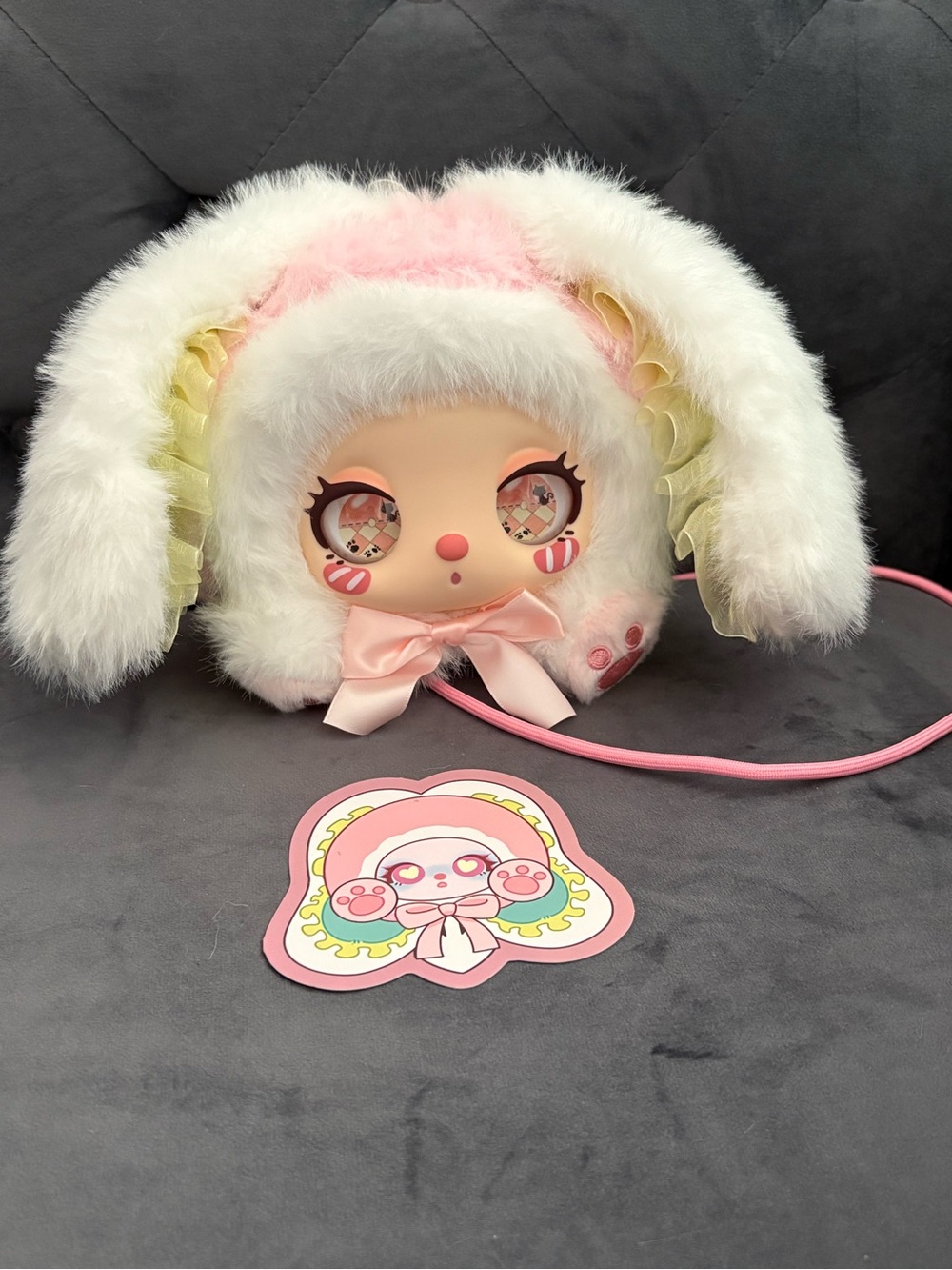Liila'S Marshmallow Bunny Bag Series Girl’s Worry White Bunny With Rare Cat Eyes